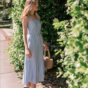 French Blue and White Tiered Midi Summer Dress